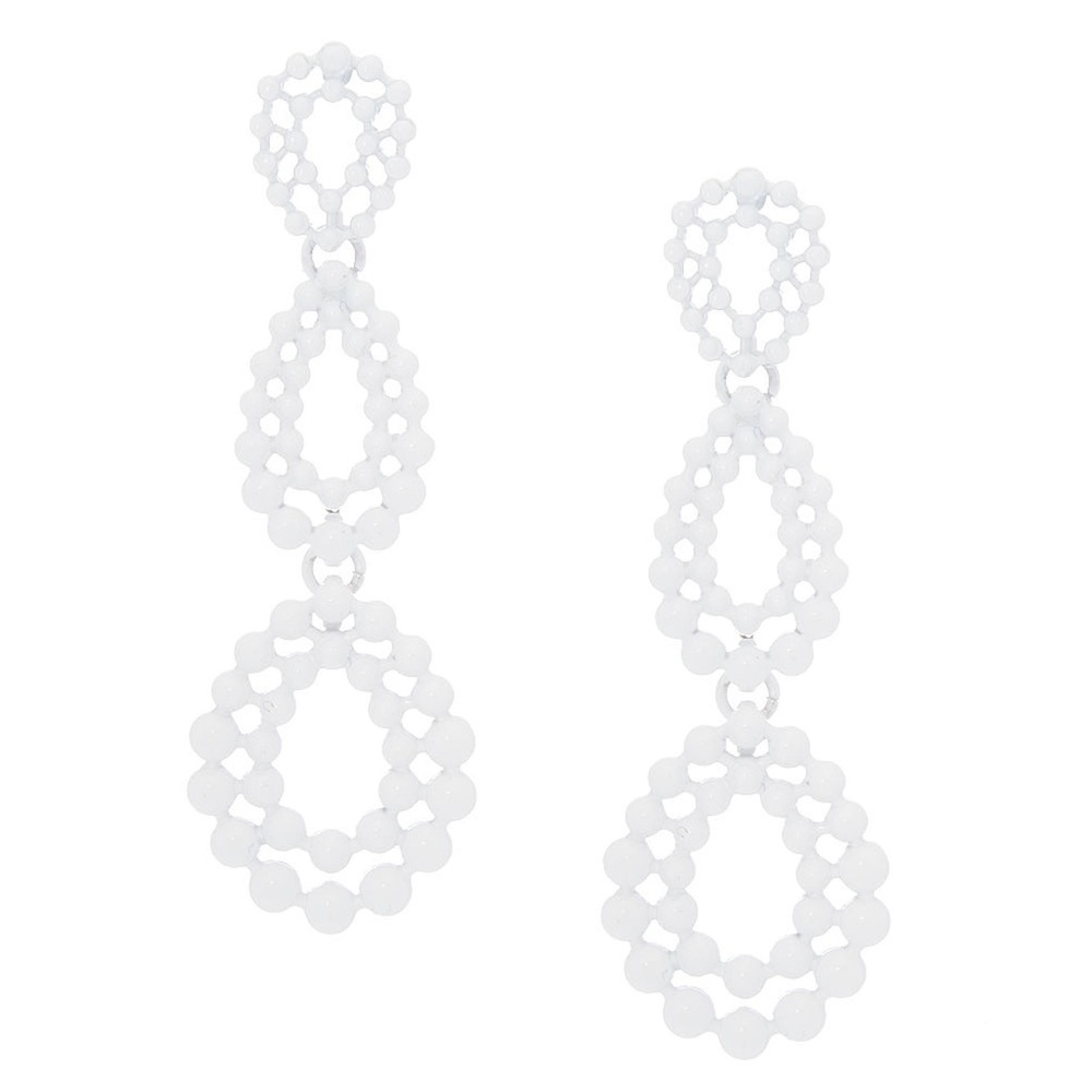 NEW 3" Filigree Teardrop Drop Earrings - White NWT - Picture 1 of 6